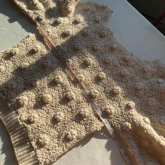 Crochet 🧶 macramé 3/4 sleeves handmade off white sweater size S - Picture 8 of 12